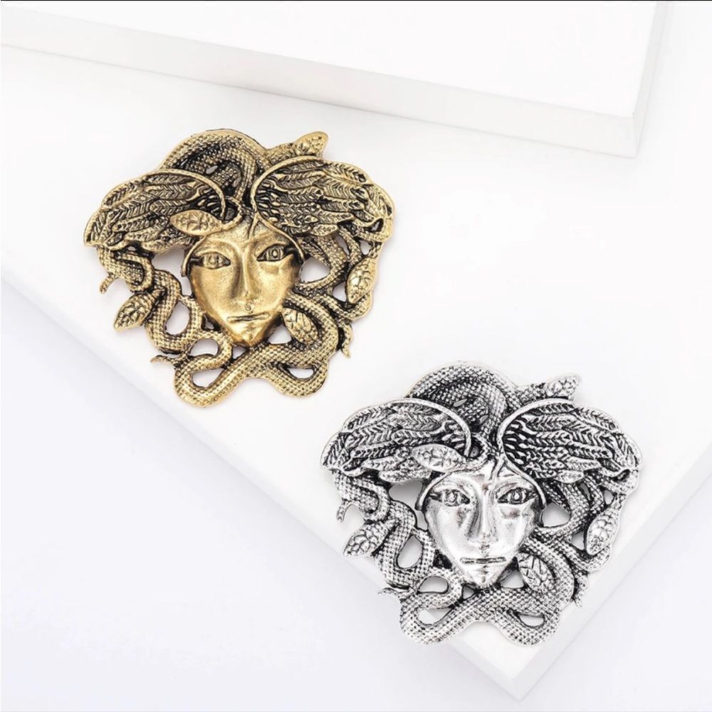 SILVERTONE MEDUSA BROOCH - Picture 4 of 8